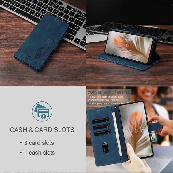 Etui til Samsung Galaxy S25+(Plus)/ S24+(Plus) Præget Fjer PU Læder Pung Telefonetui med Håndledsrem (Mørkeblå)