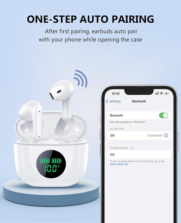 Ekte trådløse ørepropper, Bluetooth 5.2 in-ear-hodetelefoner, 32H spilletid