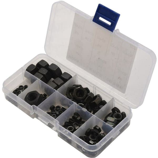 140 pcs M2-M10 Black Steel Hex Nuts with Nylon Insert Self-Locking Lock Nuts