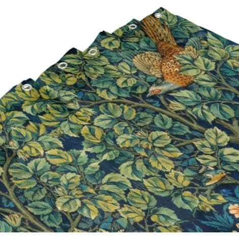 Duschdraperi Vintage Blommönster Fåglar Grön Växt 165x180 cm Polyester