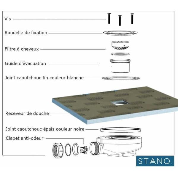 Horizontal drain without cover Ø90 for shower trays, from DEBUNS
