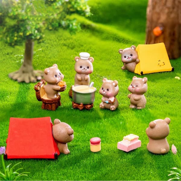 Camping Small Brown Bear Statue Miniature Cartoon Bear Figurines