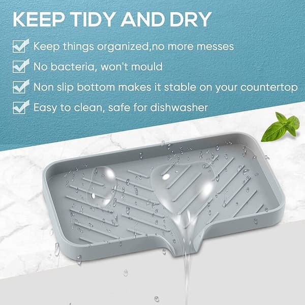 Kitchen Holder, Kitchen Sink Tray Kitchen Sponge Holder Self-Draining Silicone Holder for Bathroom