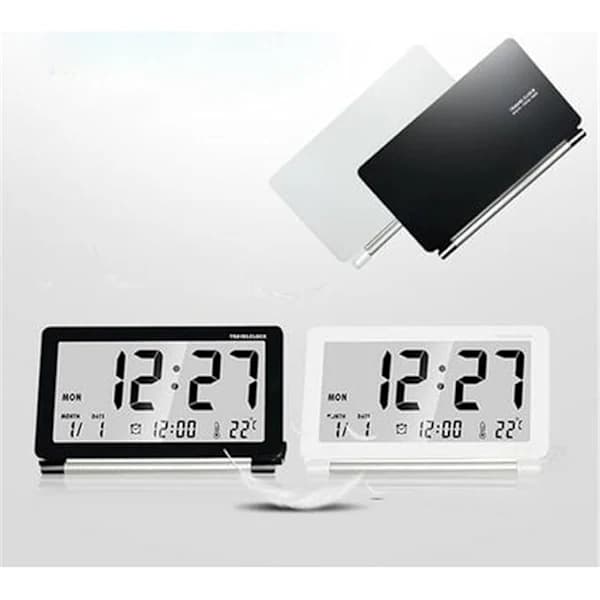 LCD Alarm Clock Ultra-thin Foldable Travel Alarm Clock Portable Digital Alarm Clock (White)
