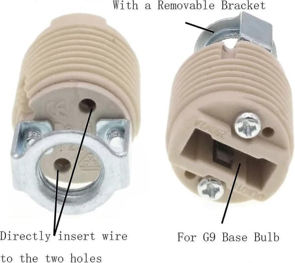 G9 Lamp Holder Ceramic Socket with Bracket, Temperature Resistant G9 Halogen Lamp Connector