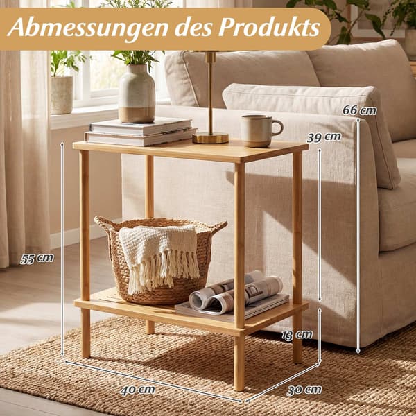 Sidobordsset i bambu med 2 våningar – 40x30x55 cm, naturfärgad