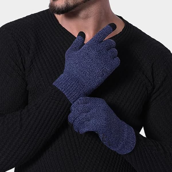 3 par svarta/gråa/mörkblåa vinterhandskar för kvinnor och män, varma foderhandskar med pekskärm, halkfria stickade handskar
