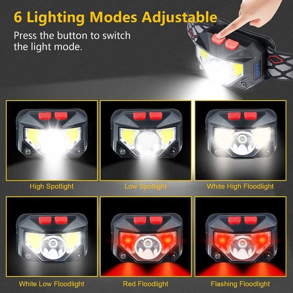 Hodelykt, kraftig USB-oppladbar LED-hodelykt, supersterk 500 lumen, 8 lysmoduser