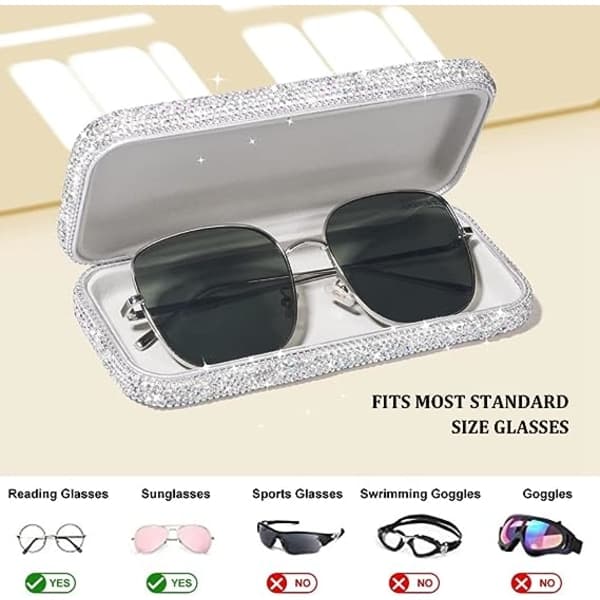 Eyeglass Case, Bling Crystal Rhinestone Sunglasses Holder Hard Shell Protective Large Case Storage Box for Glasses Sunglasses