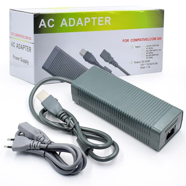 Xbox 360 tykk konsoll strømadapter med kabel