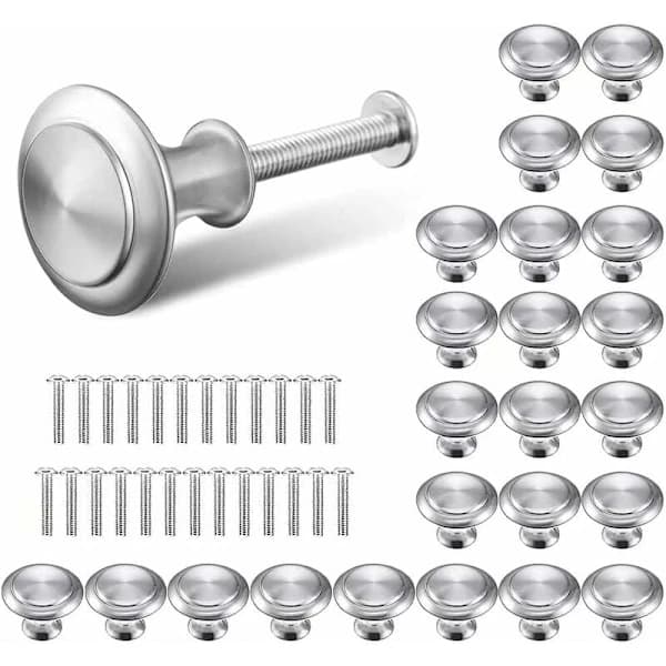 Silver Drawer Handles 30mm Round Knobs 25-pack Compatible with Furniture Cabinets Wardrobe Kitchen