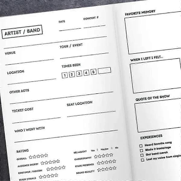 Koncertjournal til dokumentation af yndlingskoncerter
