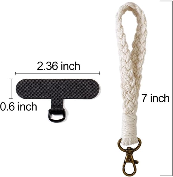 2 Woven Keychain Bracelets with Black White Patch Boho Lanyard Anti-loss Phone Strap