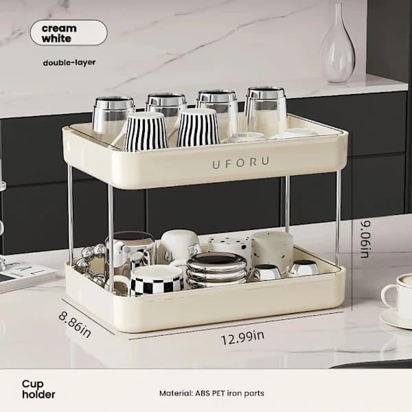 Double-Layer Desktop Storage Rack, Multifunctional Cup Holder with Drain Tray, Saves Space in Kitchen, Home, and Office Ankola Red