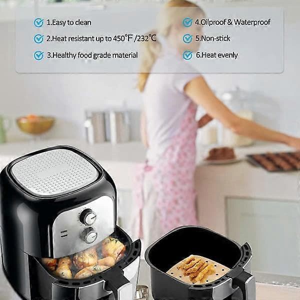 100 stk Firkantet perforeret bagepapir til Airfryer 21,5*21,5cm