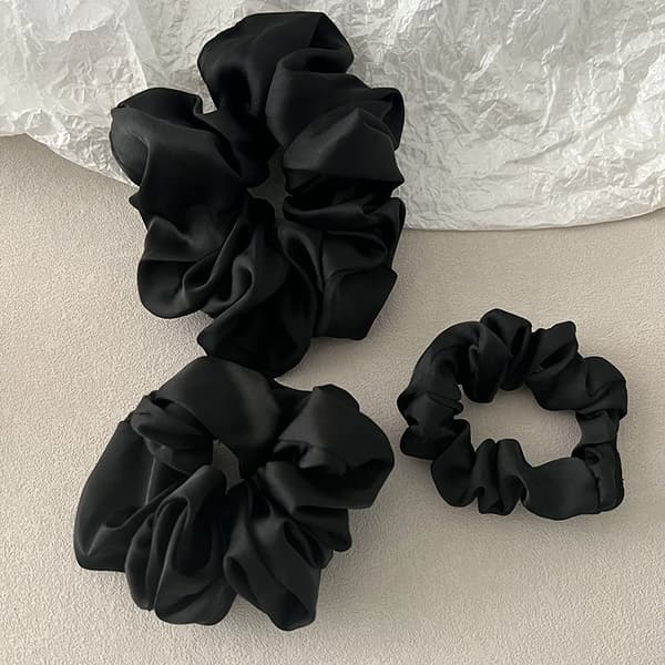 2-pack (svart) satin hårsnoddar scrunchie hårsnoddar färgglada scrunchie rep för flickor kvinnor
