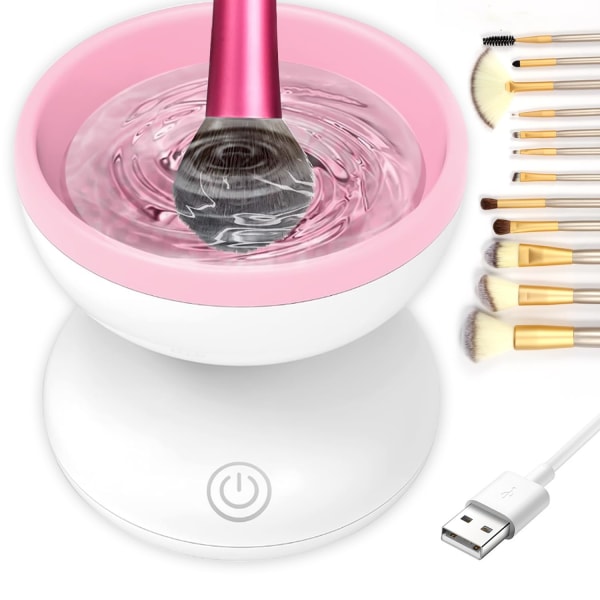 Elektrisk sminkborste rengöring, bärbar automatisk USB sminkborste rengöring för alla storlekar skönhet sminkborste set White powder