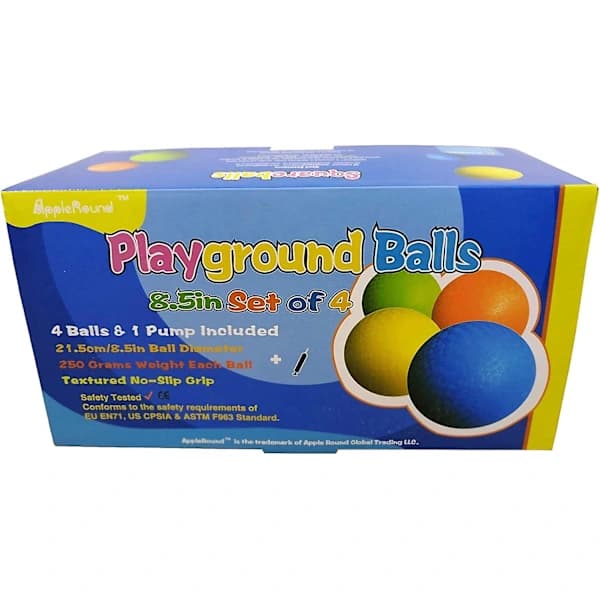 8,5-tums Dodgeball-lekplatser, 4-pack bollar med 1 pump