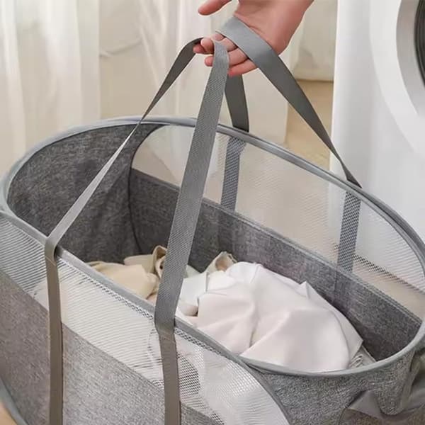 Foldable Laundry Basket, 2 pcs Grey, Collapsible 58x36x36cm, with Handles for Bathroom and Bedroom