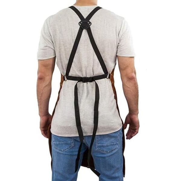 Professional Leather Welding Apron for Men with 6 Pockets and Flame Retardant -FX-