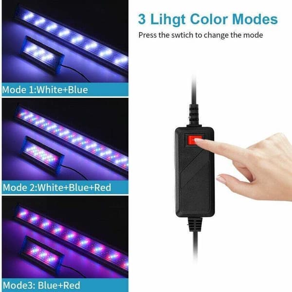 LED-akvarielampe med 3 justerbare lysmoduser for akvariedekorasjon, 28 cm, 12W