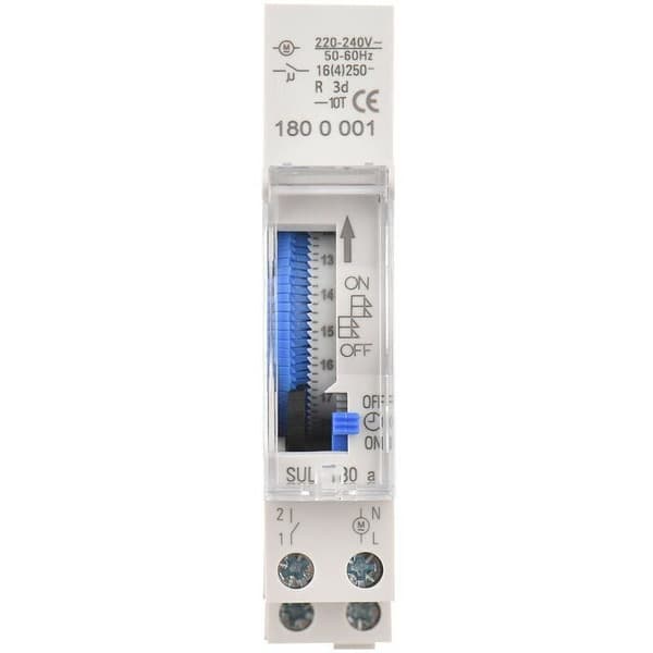 SUL180a Mekanisk 24-timers timer, skinne-montering, integreret batteri, AC220-240V, grå