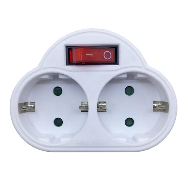 2-veis EU-plugg dobbeltuttak Schuko-adapter med bryter, flere uttak, konverteringsadapter BETAL [DB]