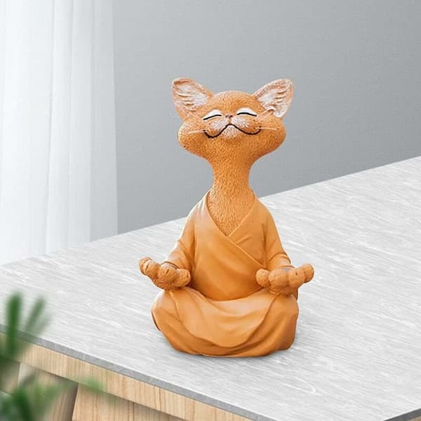 Zen Kattstaty Harts Dekorationsfigur Trädgård (Orange)