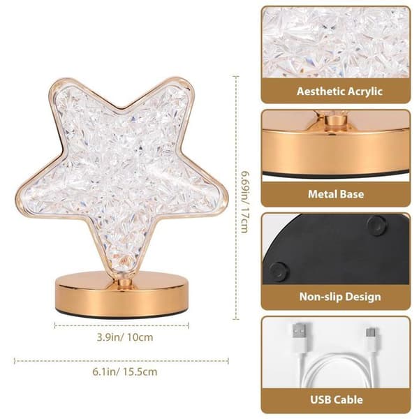 Rechargeable Crystal Table Lamp – Starry Light Effect – Touch Controlled Bedside Lamp – Adjustable Brightness – Available in 3 Colors