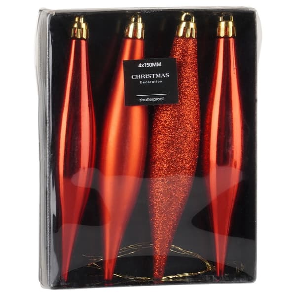 Okrossbara röda juldekorationer, 15 cm, 4-pack