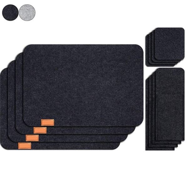 Felt Coasters, 18-pack - Washable Table Mats, Coasters and Cutlery Pockets in Dark Grey for Table, Bar and Kitchen
