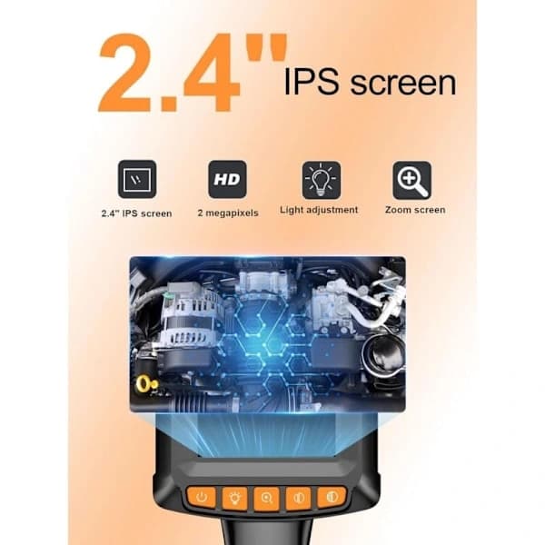 Endoscope Camera, 1080P HD Endoscope, 2.4 inch IPS Screen Pipe Inspection Camera, IP67 Waterproof Camera, 5M Semi-Rigid Cable, with Light