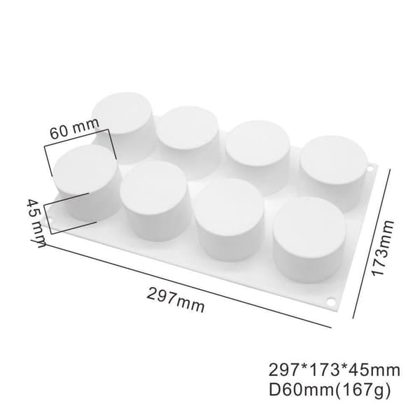 Mousseform Cylindre 8 stk. Runde Silikoneform Bageform Chokoladeform Vit white