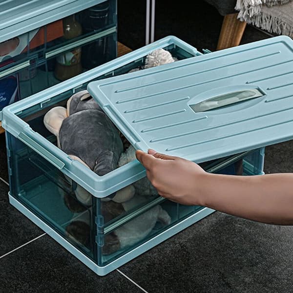 30L Foldable Storage Box with Lid Thick Waterproof Storage Box for Blanket Clothes Books Under Bed in Cars-Blue