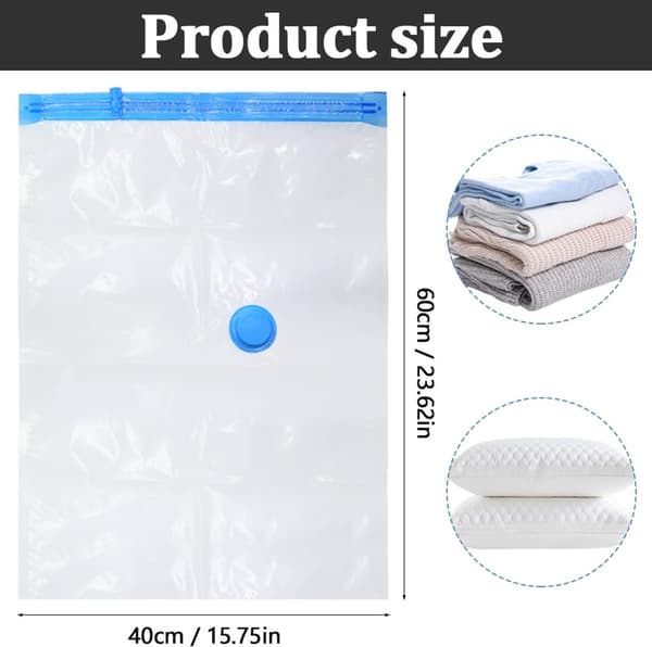 Vacuum bags for clothes, 10-pack, 60x40cm reusable, for moving, duvets & bedding, no pump