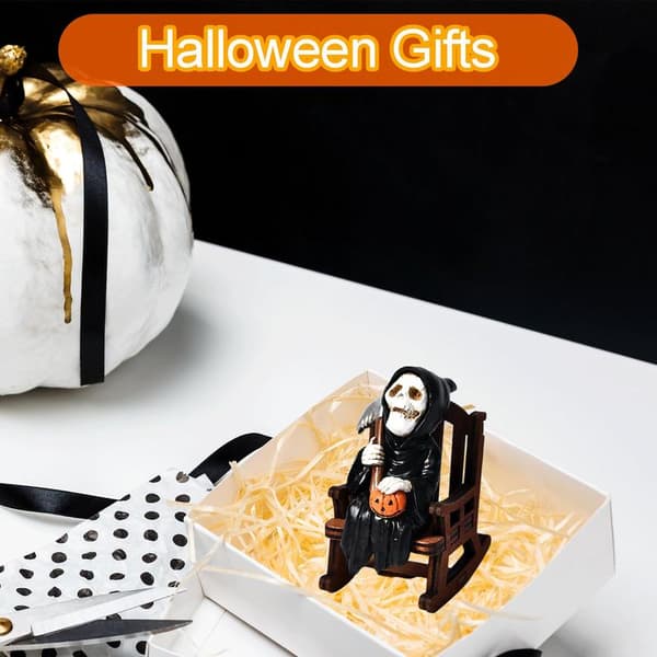 Miniatyr Grim Reaper-statue gotisk dekorasjon Halloween-gave til innendørs bruk, ljå