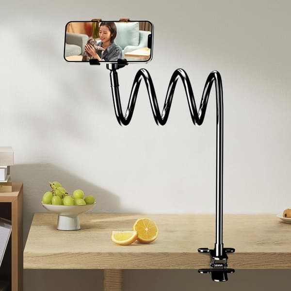 Mobiltelefonholder for seng, justerbar base, lang arm. For sofa, seng, stol, soverom.