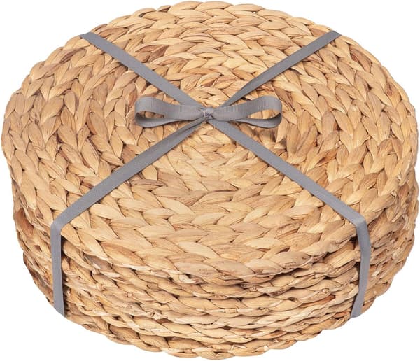 6 stk. Vannhyasint-bordbrikker, runde 30 CM, kvalitetsvevde kurvbrikker, Pl