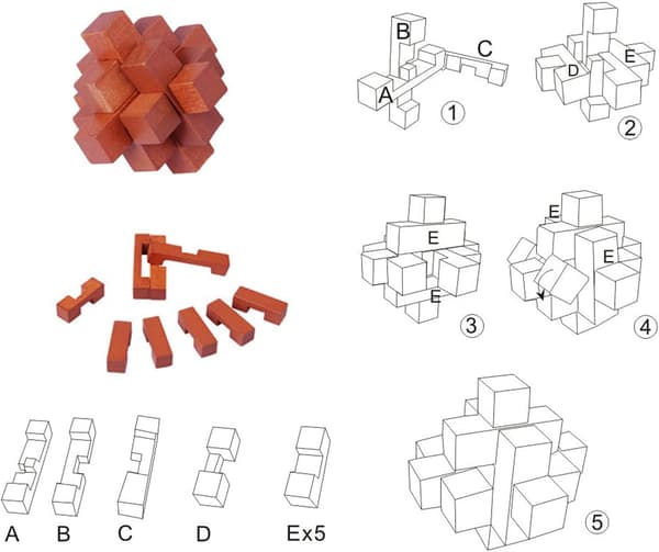 6 stk 3D IQ-trepuslespill, 4,5 cm, pedagogiske logikkspill