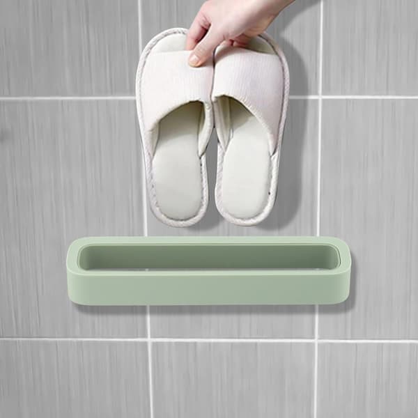 Wall-Mounted Shoe Rack with Self-Adhesive Hanging Strips - Space-Saving Drain Organizer for Bathroom, Behind Door, or Cabinet Side (Green)