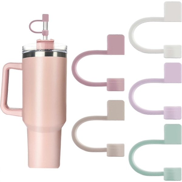 5-pack Silikonlock för Sugrör - Dammtäta Sugrörslock för 40 oz Glas och Vattenflaskor