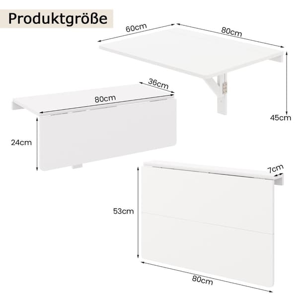 Väggmonterat hopfällbart köksbord 80 x 60 cm Vit