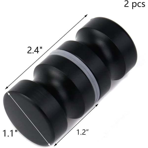 2 stk. sorte bruseglasdørsknopper, ryg mod ryg, aluminium, 2,8 cm x 6,1 cm
