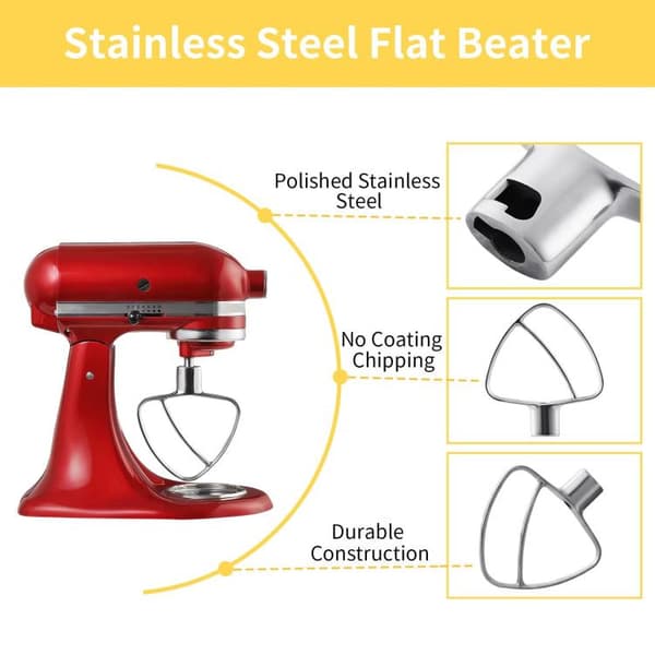 Fladpisker i rustfrit stål til KitchenAid 4,5 og 5 QT køkkenmaskiner