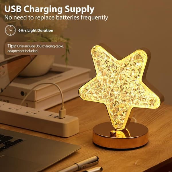 Rechargeable Crystal Table Lamp – Starry Light Effect – Touch Controlled Bedside Lamp – Adjustable Brightness – Available in 3 Colors