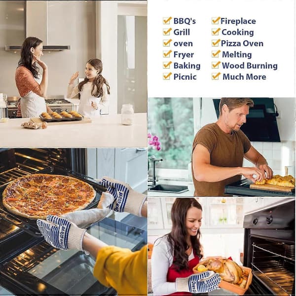 Värmebeständiga ugnshandskar 250°C, grillhandskar, matlagning, bakning, blå (2 st)