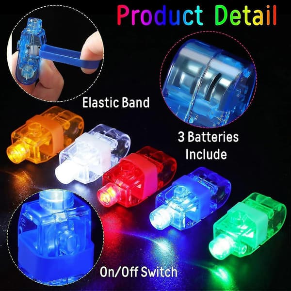100 stk. LED-fingerlys fingerringe lysstave feriebelysning til fingrene