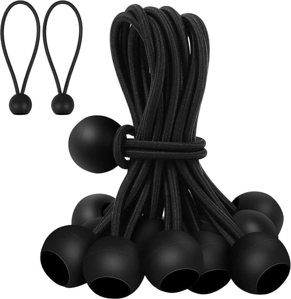 30 elastiska snören, 10 cm långa - med kulleder - svarta - starka gummispännare