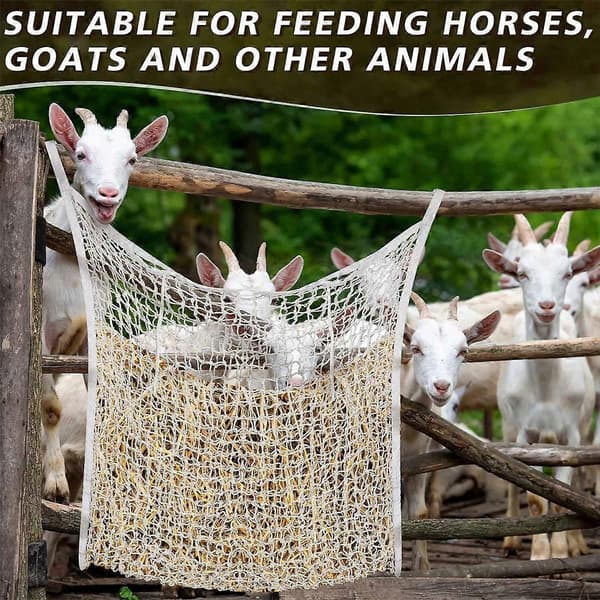 2 stk. Slow Feeder Høposer Høfoderposer til heste, geder, stald, trailer, hestefoderudstyr (hvid, 89 x 79 cm)