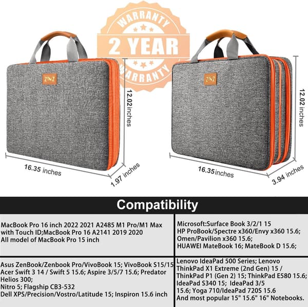 Ekspanderbart beskyttende laptop-etui 15,6 tommer med tilbehørslomme, gråoransje Grayish orange